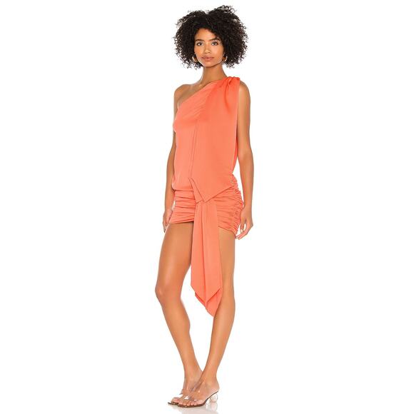 L’Academie One Shoulder Satin Mini Dress in Coral Orange XS NEW - Picture 3 of 8